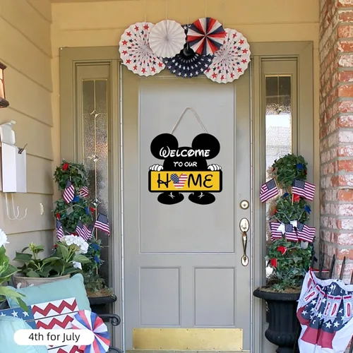 Vista 6 de Linda señal de bienvenida estacional intercambiable de ratón, señal de bienvenida a nuestro hogar con 20 piezas intercambiables de vacaciones
