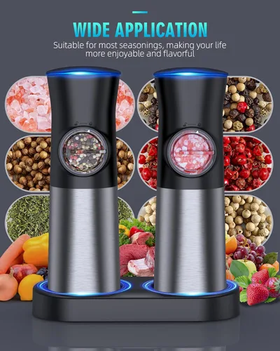 Vista 6 de Gravity - Juego de molinillo eléctrico de sal y pimienta, amoladora automática recargable por USB, gran capacidad, finura ajustable, operación