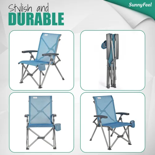 Vista 6 de SUNNYFEEL Silla plegable para campamento, sillas ergonómicas resistentes con soporte de respaldo alto ajustable transpirable y soporte para tazas