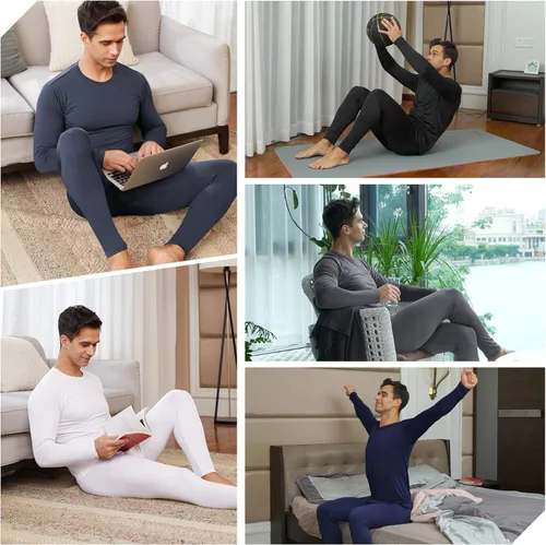 Vista 8 de CL convallaria Long Johns Thermal Underwear for Men Soft Fleece Lined Base Layer Cold Weather Top Bottom Set XS-4XL