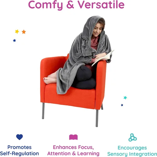 Vista 4 de Fun and Function - Manta con capucha con peso - Jóvenes y adultos - Puede ayudar a mejorar la concentración - 60 pulgadas de largo x 59 pulgadas