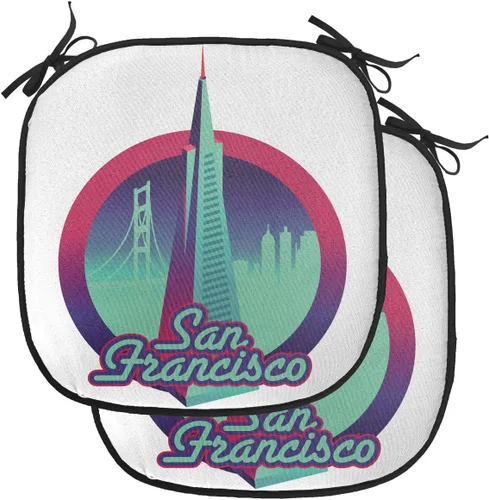 Vista 75 de Lunarable USA Chair Cushion Pad, American Cities Skylines Metropolis Architecture Sketch Style Hand Drawn Art Print, Seat Padding for Kitchen &