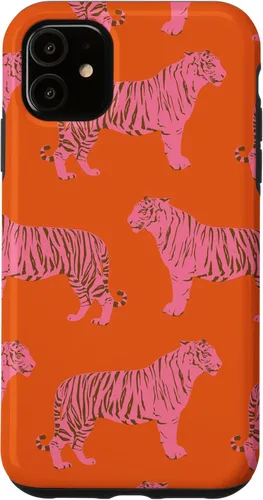 Vista 8 de Pink Orange Tiger Pattern Trendy Boho Aesthetic Big Cats Case for iPhone 17