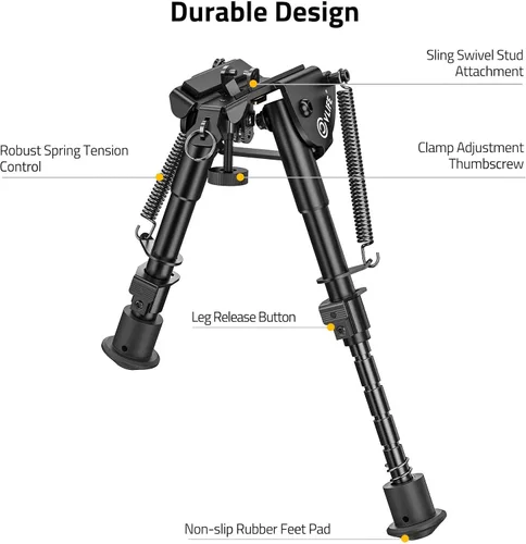 Vista 2 de CVLIFE Bípode de rifle, bípode súper resistente ajustable de 6-9 pulgadas