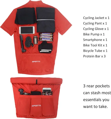 Vista 5 de Spotti Camiseta de ciclismo de manga corta con 3 bolsillos traseros, absorbe la humedad, transpirable, de secado rápido