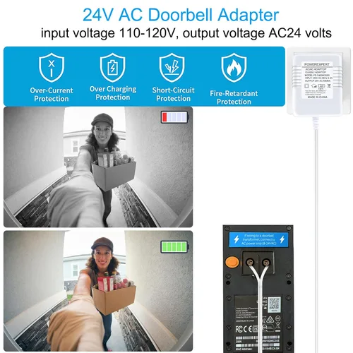 Vista 6 de Transformador de timbre de puerta, transformador de CA de 24 voltios para adaptador de cable Ring C, cable termostato compatible con timbre