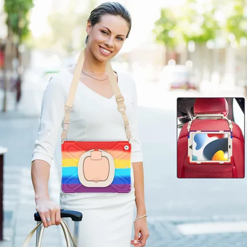 Vista 4 de Funda para iPad Air de 3ª generación – Funda resistente para niños con soporte giratorio, soporte para lápices y correa de transporte para iPad
