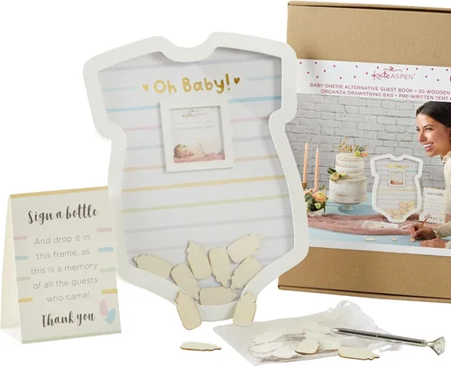Vista 9 de Kate Aspen Libro de Invitados para Baby Shower Marco de Nube con Gotas de Lluvia de Madera Alternativa de Libro de Invitados, Decoración