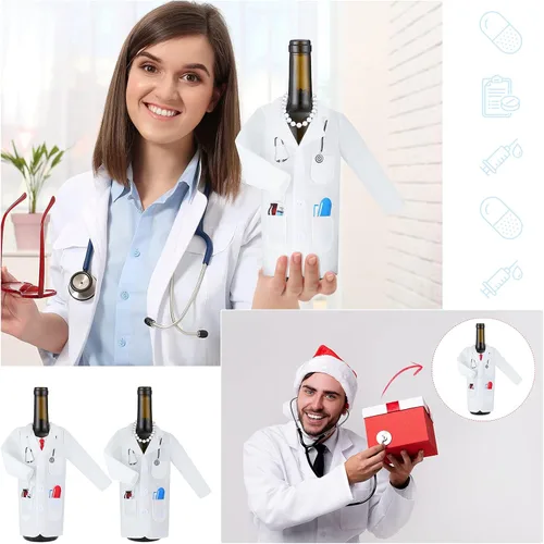 Vista 7 de 4 piezas de bata blanca para ceremonia, regalos médicos para mujeres, bolsa de vino de fieltro para médicos, cubierta de botella de vino