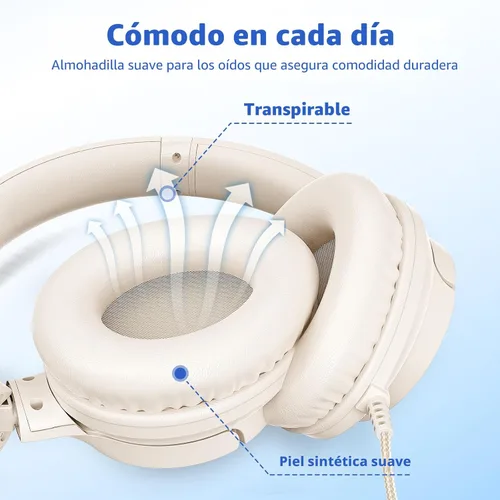 Vista 4 de Botesty Sound Auriculares con cable con micrófono, plegables sobre la oreja de 0.138 in con cable con cable de nailon sin enredos de 4.9 pies