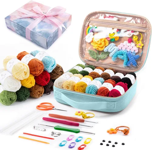 Vista 11 de MYBAGZING Kit de ganchillo para principiantes con bolsa de almacenamiento de hilo, 10 ganchos de ganchillo de 0.079-0.236 in, 10 madejas de hilo