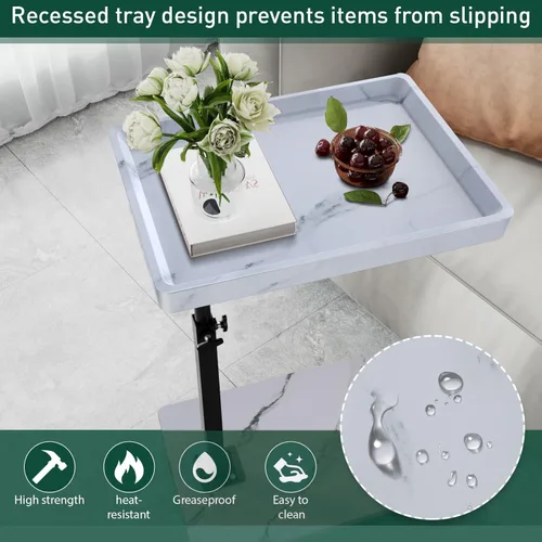 Vista 6 de Mesa auxiliar de mesa C de altura ajustable, bandeja de TV giratoria de 360° para espacios pequeños, mesas de sofá que se deslizan debajo, mesas