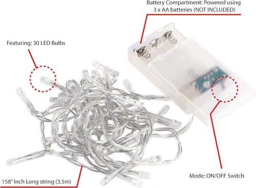 Vista 6 de Super Z Outlet Guirnalda de luces de hadas LED de 30 mini bombillas que funcionan con pilas en rojo para el día de San Valentín, boda romántica