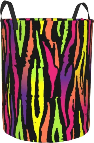 Vista 2 de Cesta de lavandería a rayas de arco iris, impermeable, con personalidad a la moda, cesta grande plegable para lavandería, cesta de almacenamiento