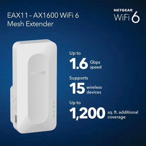 Vista 2 de NETGEAR Extensor de rango de malla WiFi 6 (EAX11) - Añade hasta 1,200 pies cuadrados, 15 dispositivos con amplificador y repetidor de señal