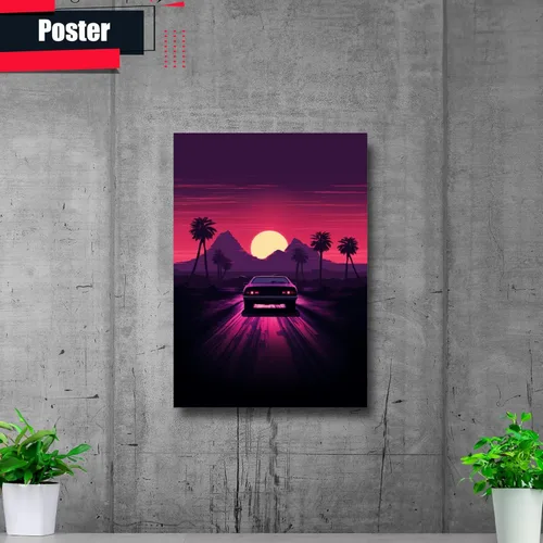 Vista 2 de Unique Synthwave Style Retro Art, 80s style art, framed poster print, guest room art, cool living room art, Art Print, poster Prints