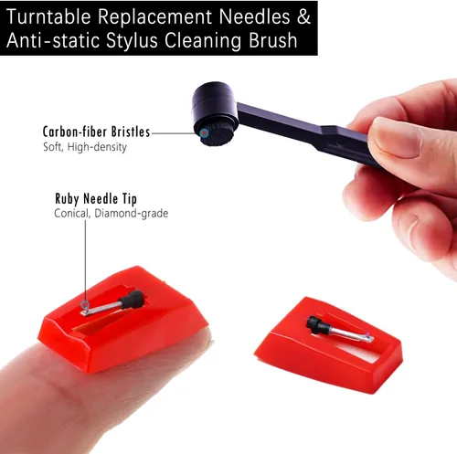 Vista 3 de 2 agujas para tocadiscos con cepillo de limpieza de lápiz capacitivo, lápiz capacitivo de repuesto para Crosley, Victrola, 1byone, Jenson, Boytone