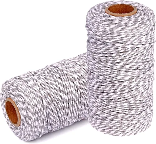 Vista 18 de Cuerda de Hilo de Algodón para Panaderos: 2 Rollos de Cordel para Manualidades Envolver Regalos - 656 Pies de Cordel Negro Blanco para Cocina Cocinar