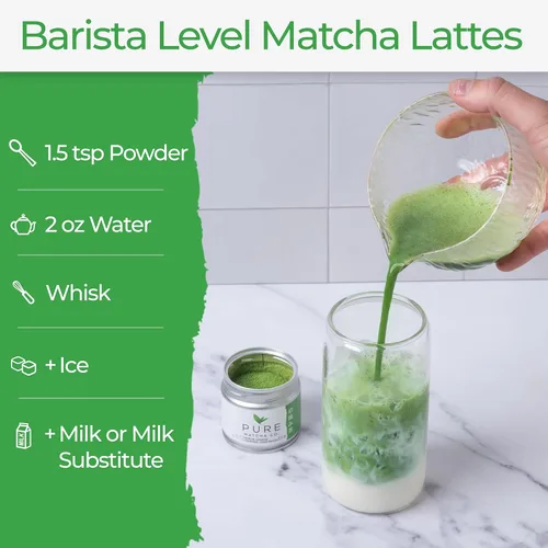 Vista 4 de Pure Matcha Co Polvo de té verde matcha de grado ceremonial prémium Auténtico origen japonés Sin azúcar 1.06 oz