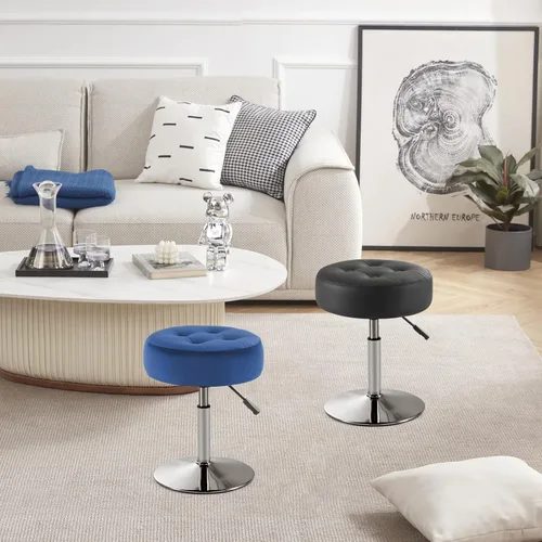 Vista 7 de Gitrah Silla de Tocador Negra para Cuarto de Maquillaje Taburete de Tocador para Cuarto de Maquillaje Redondo Acolchado de Cuero PU Silla