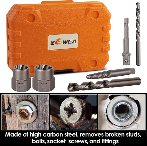 Vista 2 de XEWEA Juego de 26 extractores de tornillos y pernos con juego de brocas derechas【con adaptador hexagonal】, herramientas de impacto fáciles