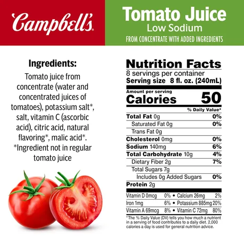 Vista 2 de Campbell's Jugo de tomate 100% bajo en sodio, botella de 64 onzas líquidas (paquete de 6)