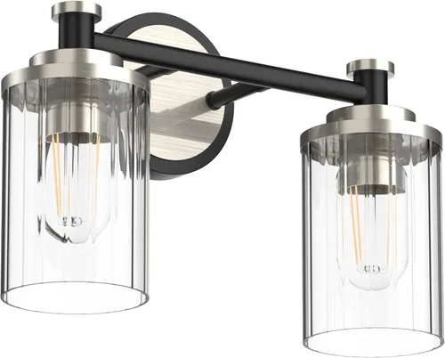 Vista 12 de Luminarias de Baño Negras y Cromadas con Pantalla de Vidrio Transparente de Rayas Cilíndricas Base de Casquillo E26 Luminarias de Baño Sobre Espejo