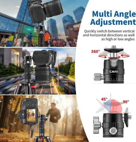 Vista 5 de CAVIX MT-03 Cabezal de trípode panorámico para cámara, cabeza de bola pequeña con placa de liberación rápida Arca Swiss Capacidad de carga de nivel