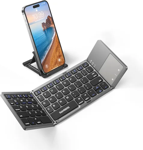 Vista 15 de Samsers Teclado Bluetooth plegable con panel táctil, teclado inalámbrico portátil con soporte, teclado plegable de bolsillo ultra delgado recargable