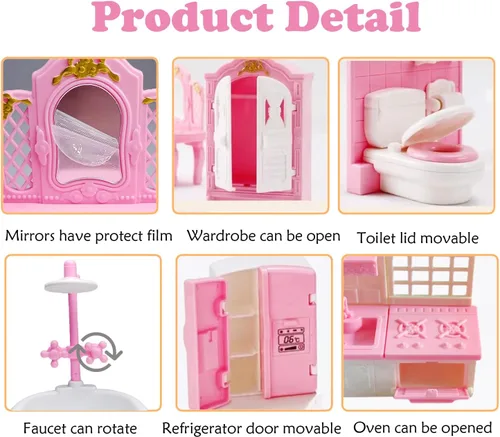 Vista 5 de 35 piezas de set de accesorios para muebles de casa de muñecas en miniatura, muebles pequeños para casa de muñecas, muebles en miniatura para casa