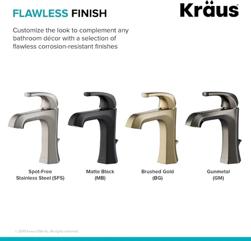 Vista 13 de KRAUS Esta grifo de baño de lavabo de una sola manija con drenaje de varilla de elevación en oro cepillado, KBF-1211BG
