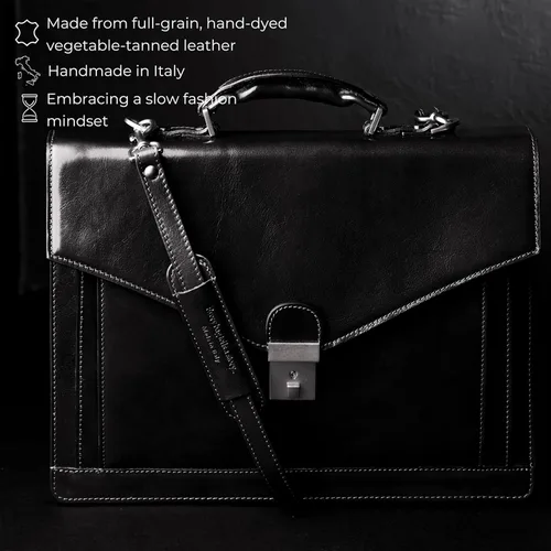 Vista 5 de Time Resistance Leather Briefcase for Men - Business Laptop Bag - Italian Handmade Leather Bag - Attache - Gift Box Included