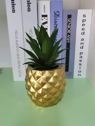 Vista 3 de Decoración artificial de piña en maceta, piña falsa, decoración de mesa de cocina (dorado)