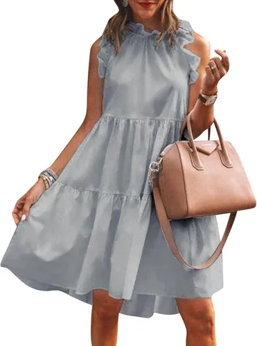 BAXLIMEK Vestidos tipo babydoll para mujer, vestido de playa con mangas con volantes, bonito vestido de playa de verano 2023, romántico, fluido y
