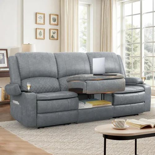 Vista 10 de Sofá reclinable mejorado 2026 de 3 plazas con sillón reclinable, asiento de cine en casa con consola elevable y reposabrazos extraíbles, sofá manual