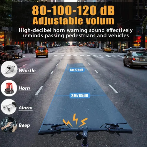 Vista 4 de Bocina de bicicleta eléctrica con control remoto, alarma de bicicleta de volumen ajustable para adultos, campana de bicicleta con batería de larga