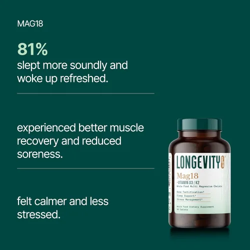 Vista 6 de Mag18 Complejo de magnesio unido al péptido con D3 y K2, soporte óseo y muscular, claridad mental, ayuda para dormir