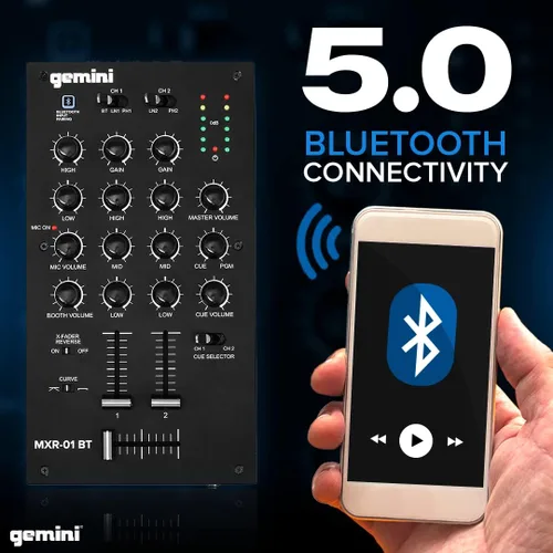 Vista 6 de Gemini - Mezclador de DJ de 2 canales con Bluetooth, ecualizador de micrófono, control de curva Crossfader, construcción de metal resistente