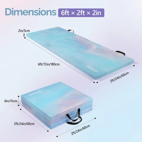 Vista 3 de Matladin 6' Folding Tri-fold Gymnastics Gym Exercise Aerobics Mat, 6ft x 2ft x 2in PU Leather Tumbling Mats with Hook & Loop Fastener for Stretching