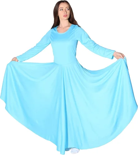 Danzcue Vestido de Baile para Mujeres de Alabanza, Largo, Manga Larga, Corte Holgado Azul aguamarina