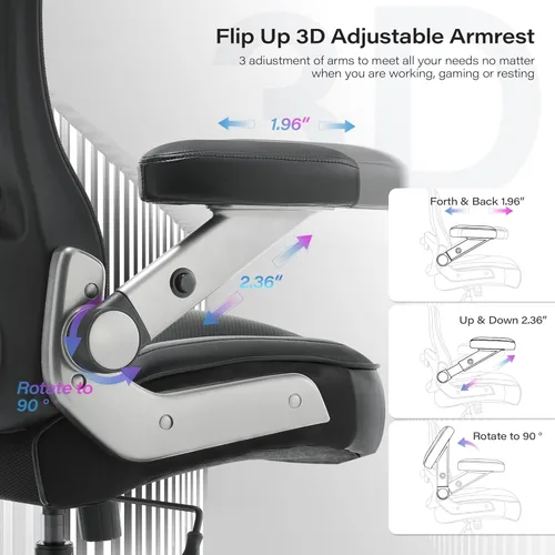 Vista 5 de Silla de oficina grande y alta de 600 libras, silla de computadora ejecutiva resistente con brazos abatibles 3D, ruedas grandes, silla de escritorio