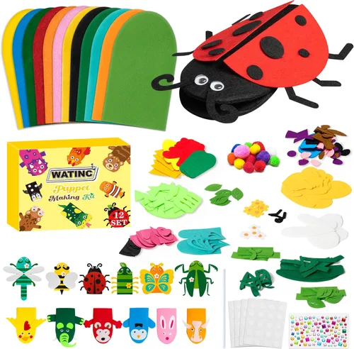 Vista 17 de WATINC Kit de fabricación de marionetas de mano de 12 piezas, calcetines de fieltro para manualidades, juguetes creativos de bricolaje para hacer