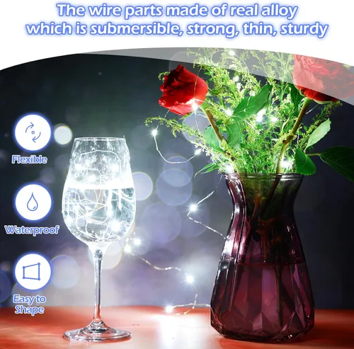 Vista 3 de Hortsun 20 Packs Fairy Lights Battery Operated 3 Speed Modes, 7 Ft/ 2 M 20 LED Battery String Mini Waterproof Wire Twinkle Lights Bulk for Wedding