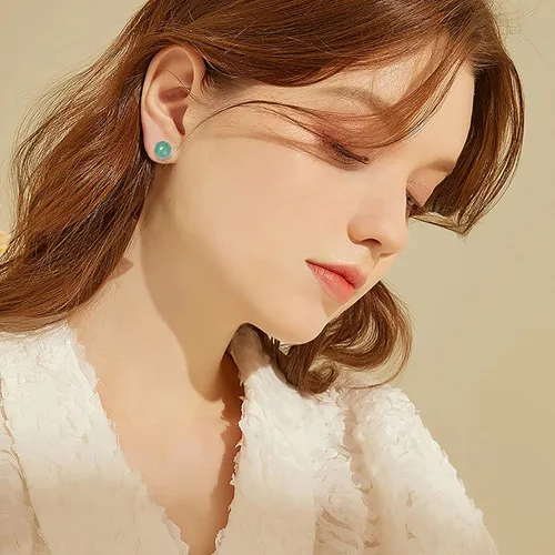 Vista 111 de Jade Earrings Studs,Green Jade Earrings for Women,925 Sterling Silver Earrings Studs for Sensitive Ears,Handmade Jade Earrings for Birthday