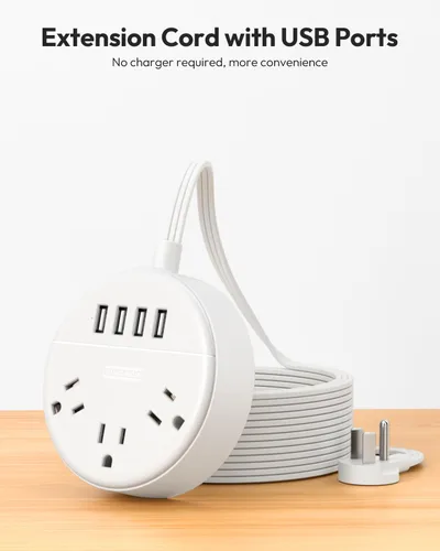 Vista 5 de NTONPOWER Cable de extensión plano de 15 pies, regleta de alimentación de enchufe plano ultrafino con 4 puertos USB, 3 tomas, montaje en pared