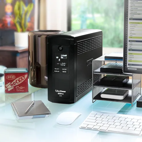 Vista 8 de CyberPower CP850AVRLCD - Batería de respaldo inteligente con pantalla LCD y protector contra sobretensiones UPS, 850VA/510W, 9 tomas, AVR
