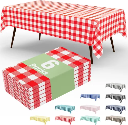 Vista 10 de misaya Paquete de 4 manteles desechables de búfalo, mantel de plástico impermeable de 54 x 72 pulgadas, manteles rectangulares a cuadros caqui
