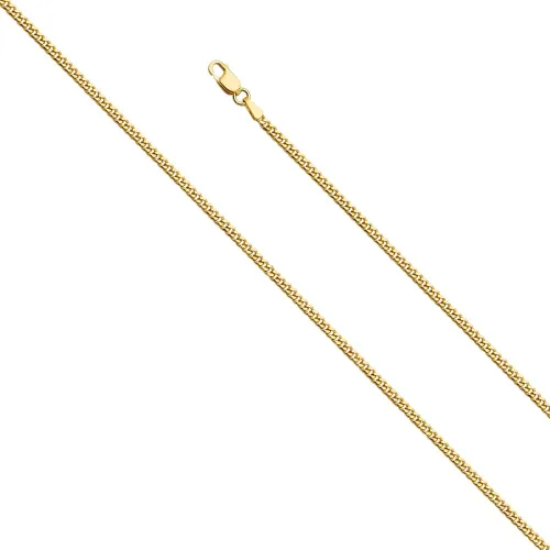 Vista 2 de Wellingsale 14k Yellow Gold 2mm Solid Miami Cuban Chain Necklace with Lobster Claw Clasp