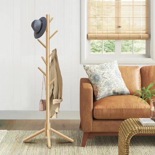 Vista 18 de Perchero independiente con 8 ganchos, 3 alturas ajustables para ropa, sombreros, bolsos, percheros de fácil montaje para entrada, dormitorio, Negro