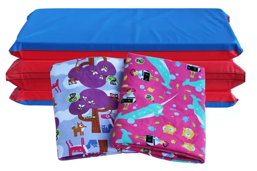 Vista 8 de KinderMat de 3,8 cm de grosor + PBS Kids Kinderbundle - Funda lavable, edición especial - Diseño de amigos del bosque - Regular, la sábana mide 47